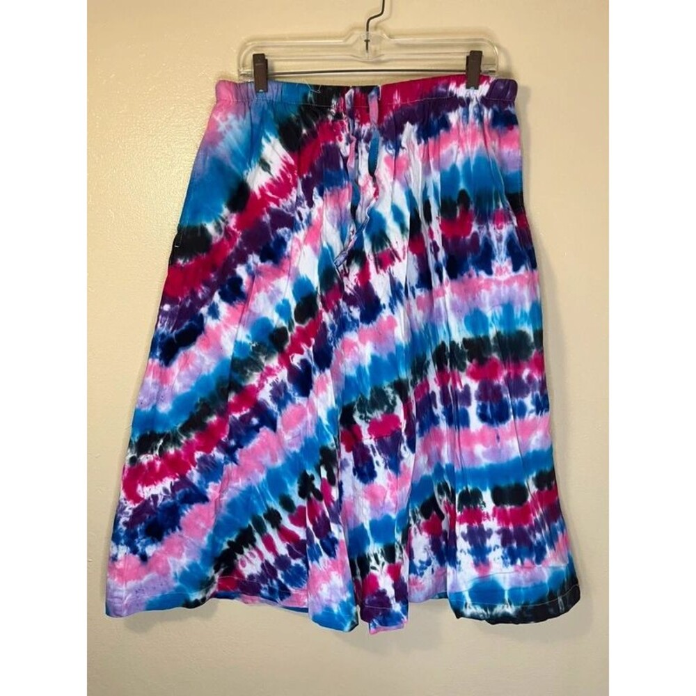 Handmade tie dye midi skirt vibrant pink & blue w/ pockets